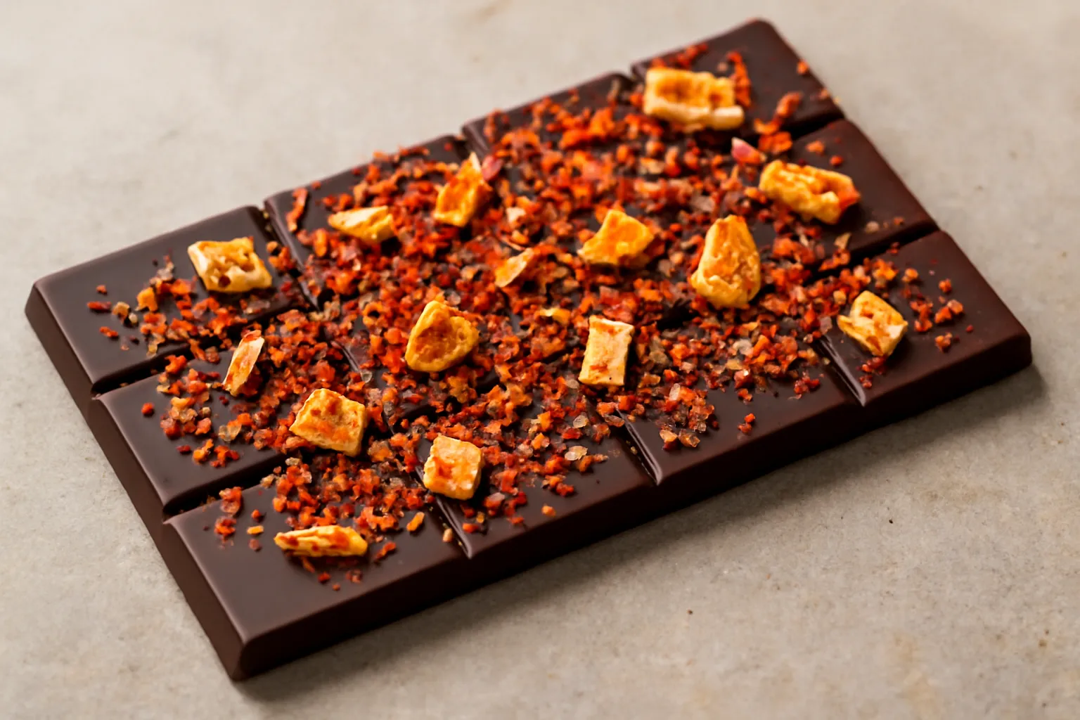 Thanh chocolate rắc muối ớt và vỏ cam sấy